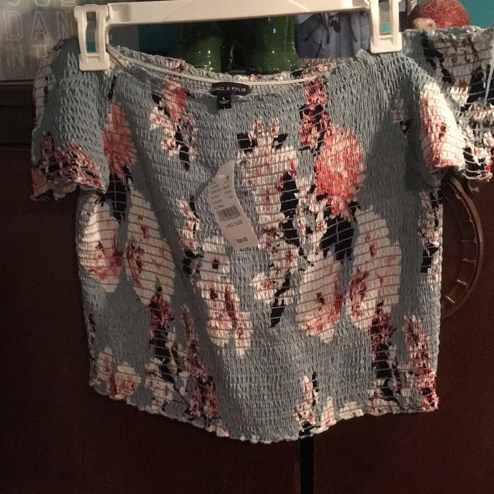 Floral blue off shoulder crop top